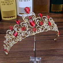 Vintage Red Crystal Bridal Tiara Wedding Crown for Women with Sparkling Rhinestones