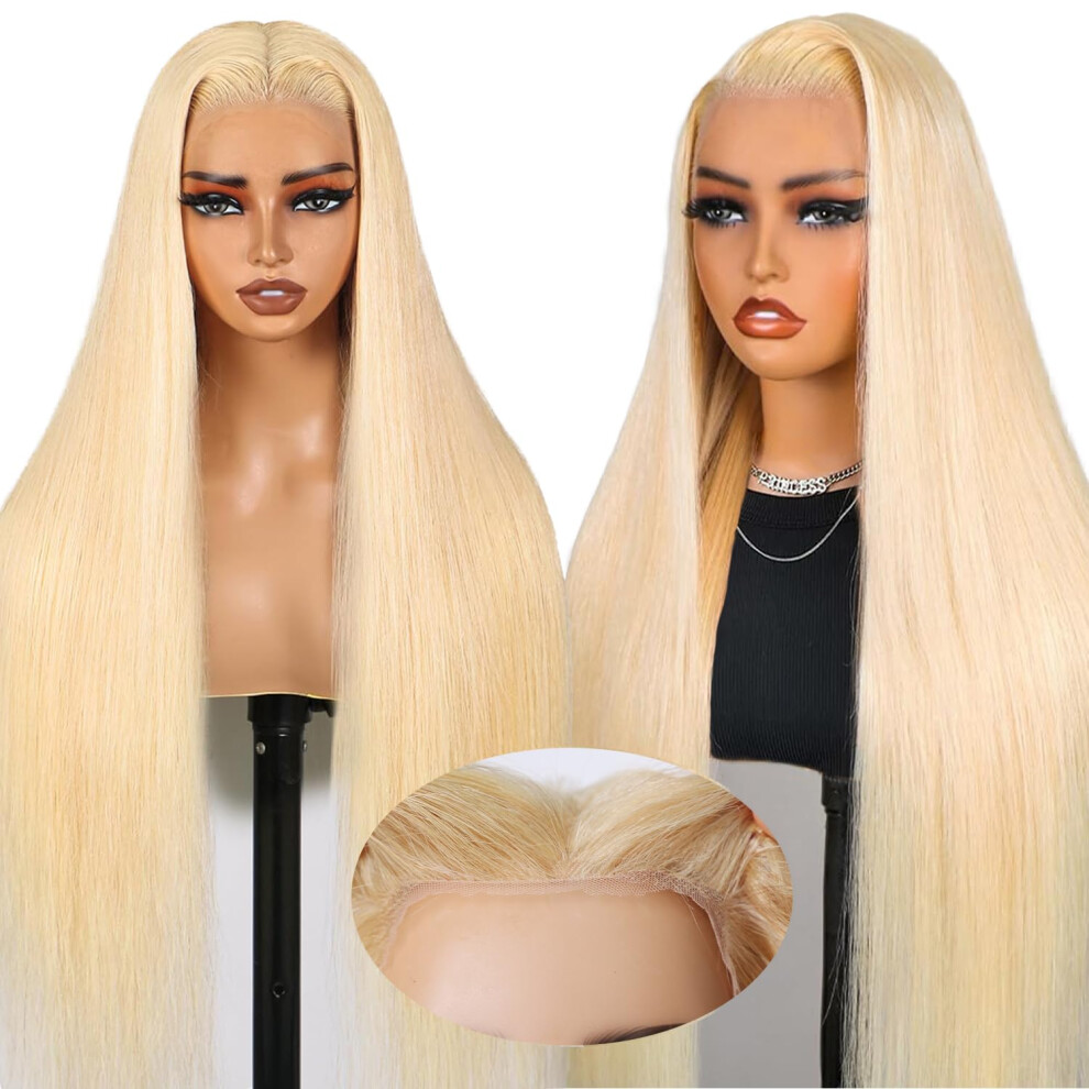 613 Blonde Lace Front Wig 28 Inch Human Hair Glueless HD Lace Pre Plucked 220 Density Straight