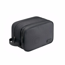 Travel Toiletry Bag Waterproof Leatherette DualLayer Large Capacity Organizer with Handle Black