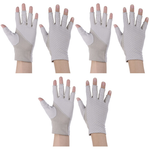 3Paare Dünne Halbfinger Mit Grip, Sonnenschutz, Grau 2