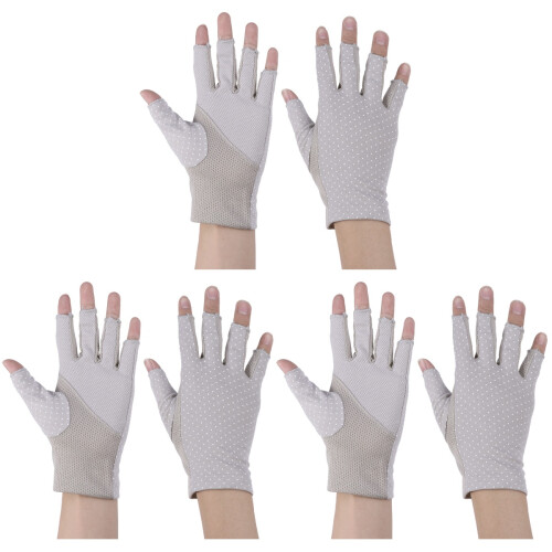 3Paare Dünne Halbfinger Mit Grip, Sonnenschutz, Grau 1