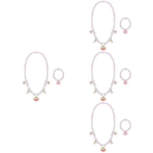 4Sets Modeschmuck Set Kinder Shell Halskette Armband Mehrfarbig 2