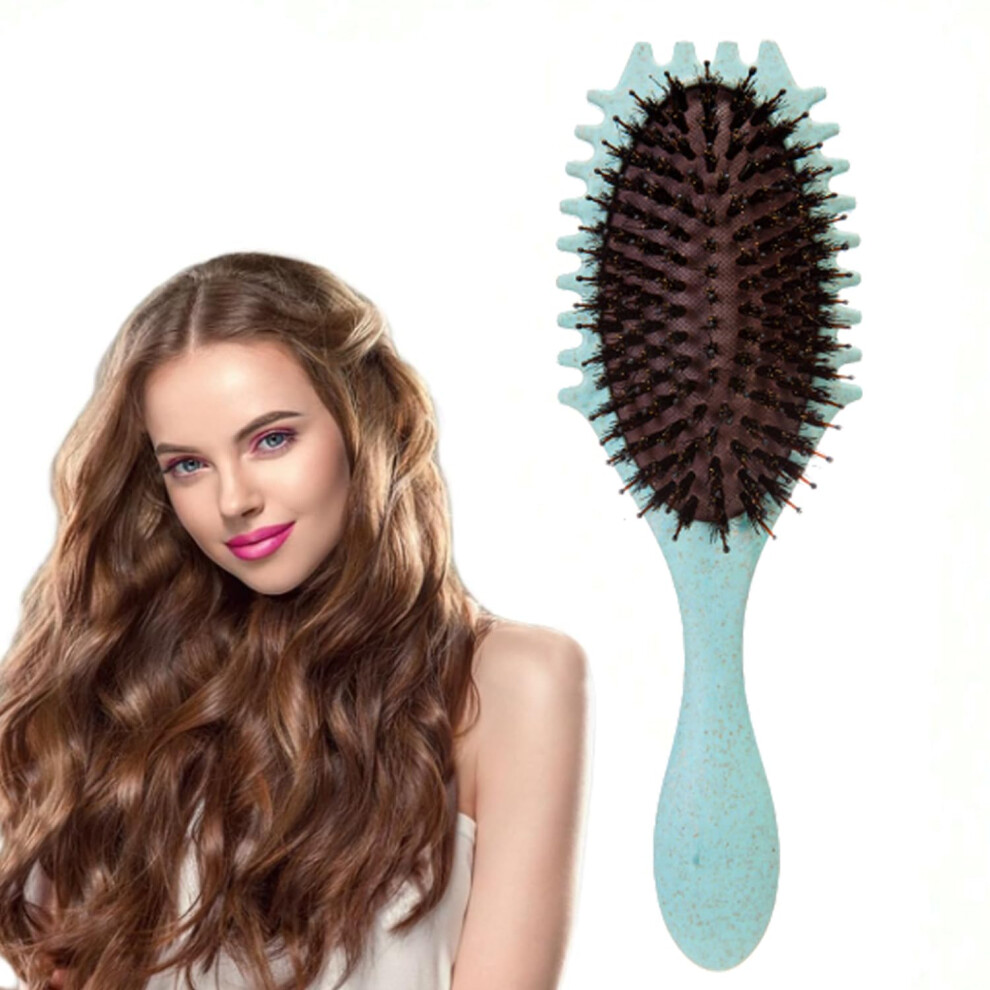 Green Curly Hair Brush With Boar Bristle And Nylon Teeth For Frizz Control, Curl Defining Brush