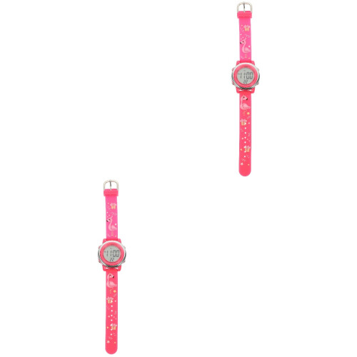2Stk Verstellbare Kinderuhr Cartoon Design LED Rosa 1