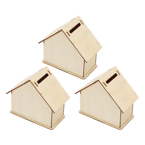 9Stk Multifunktionale Holz Spardose Hausform Beige DIY Geschenk 1