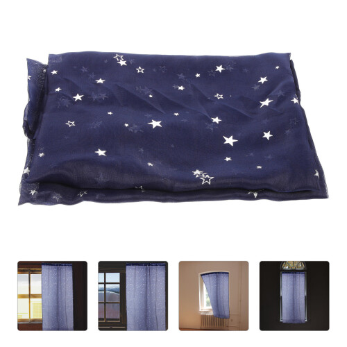 2Pcs Navy Window Tulle Sheer Curtains with Romantic Star Pattern 1