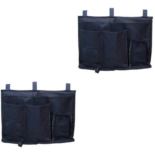 2Pcs Navy Fabric Bedside Storage Bag Multipocket Organizer for Gadgets 2