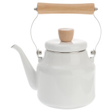 2Pcs Coffee Tea Kettle Enamel White Stainless Steel Wood Handle