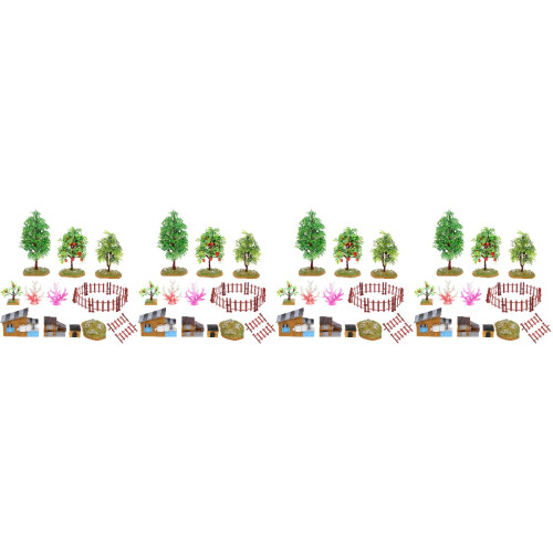4 Sets Simulation Farmhouse Fruit Tree And Fence Model 1