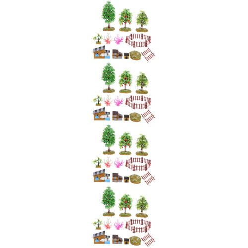 4 Sets Simulation Farmhouse Fruit Tree And Fence Model 2