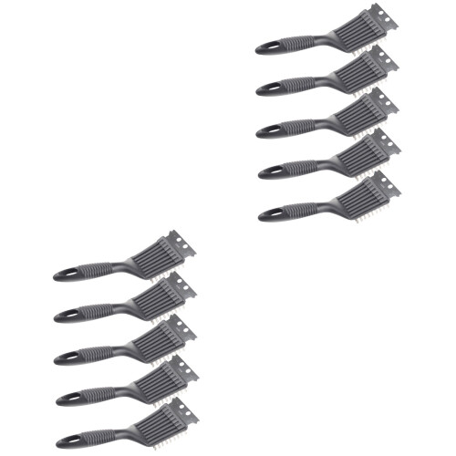 10Pcs Plastic Handle Bbq Grill Brush Dark Grey Durable Cleaning Tool 2