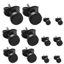 12 Pairs Surgical Steel Oblate Ear Studs 3mm To 8mm For Men Black
