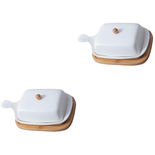 2Pcs Ceramic Butter Dish with Lid White for Dining 2