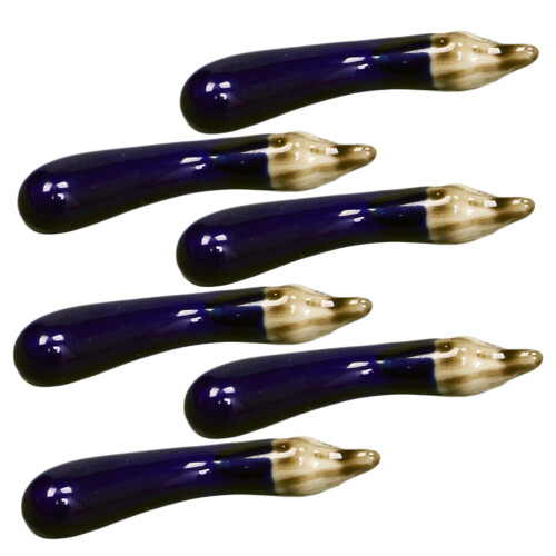 18Pcs Navy Ceramic Chopsticks Rest Holder Eggplant Design Table Rack