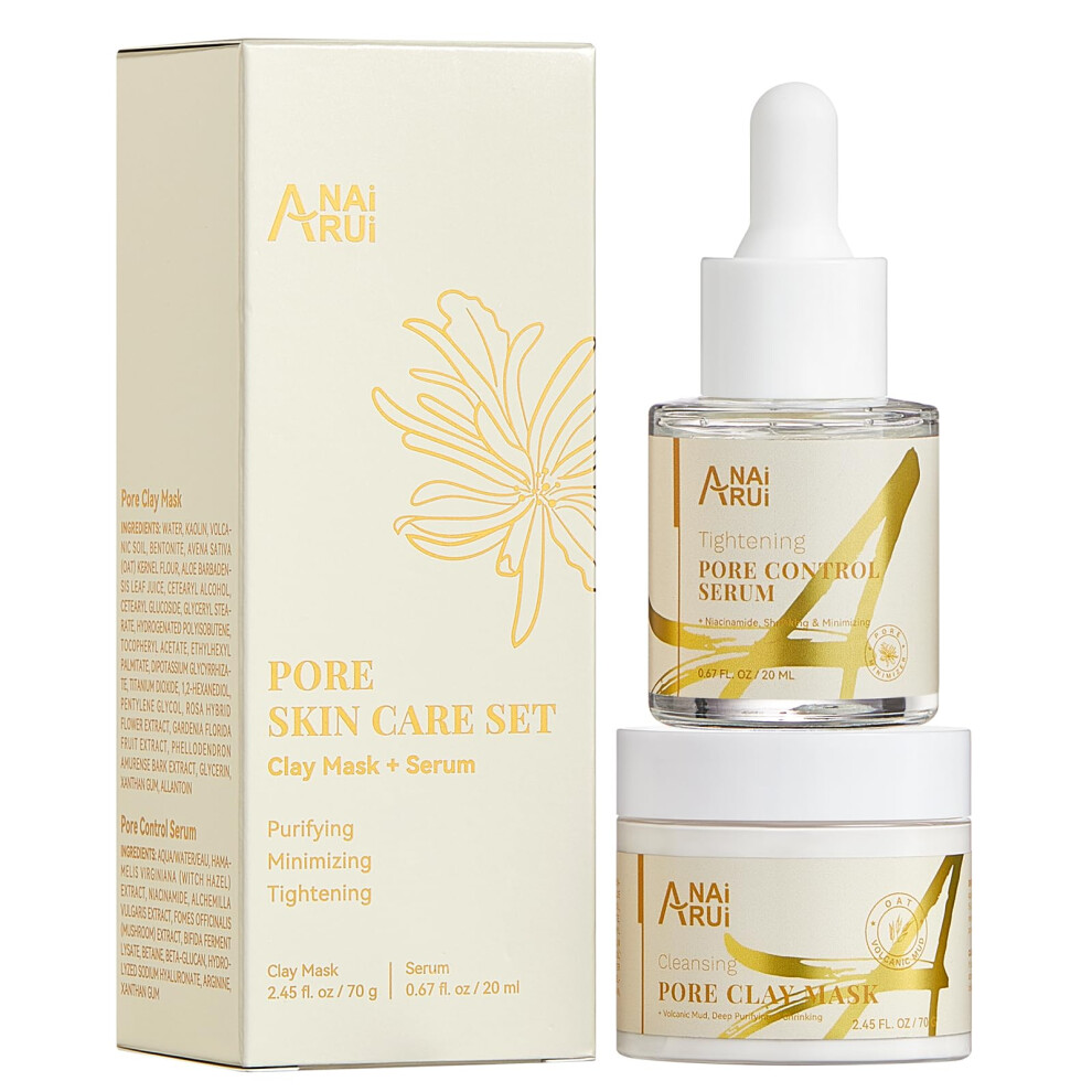 2 in 1 Volcanic Clay Pore Cleansing Mask and Pore Minimizing Serum for Face and Nose Oil Control