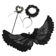5Sets Zwarte Angel Cosplay Vleugels Feestkostuum Accessoires
