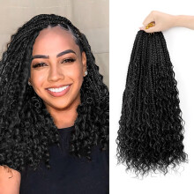 Boho Box Braids Crochet Hair with Curly Ends, 18 Inch PreLooped for Black Women, 8 Packs