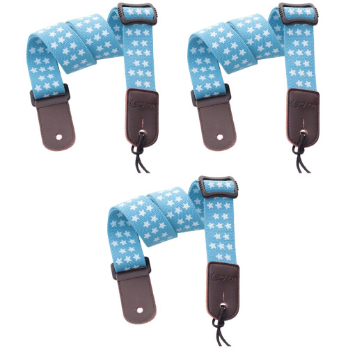 3St Stevige Verstelbare Ukulele Strap Katoen Met Leer Sky- 2