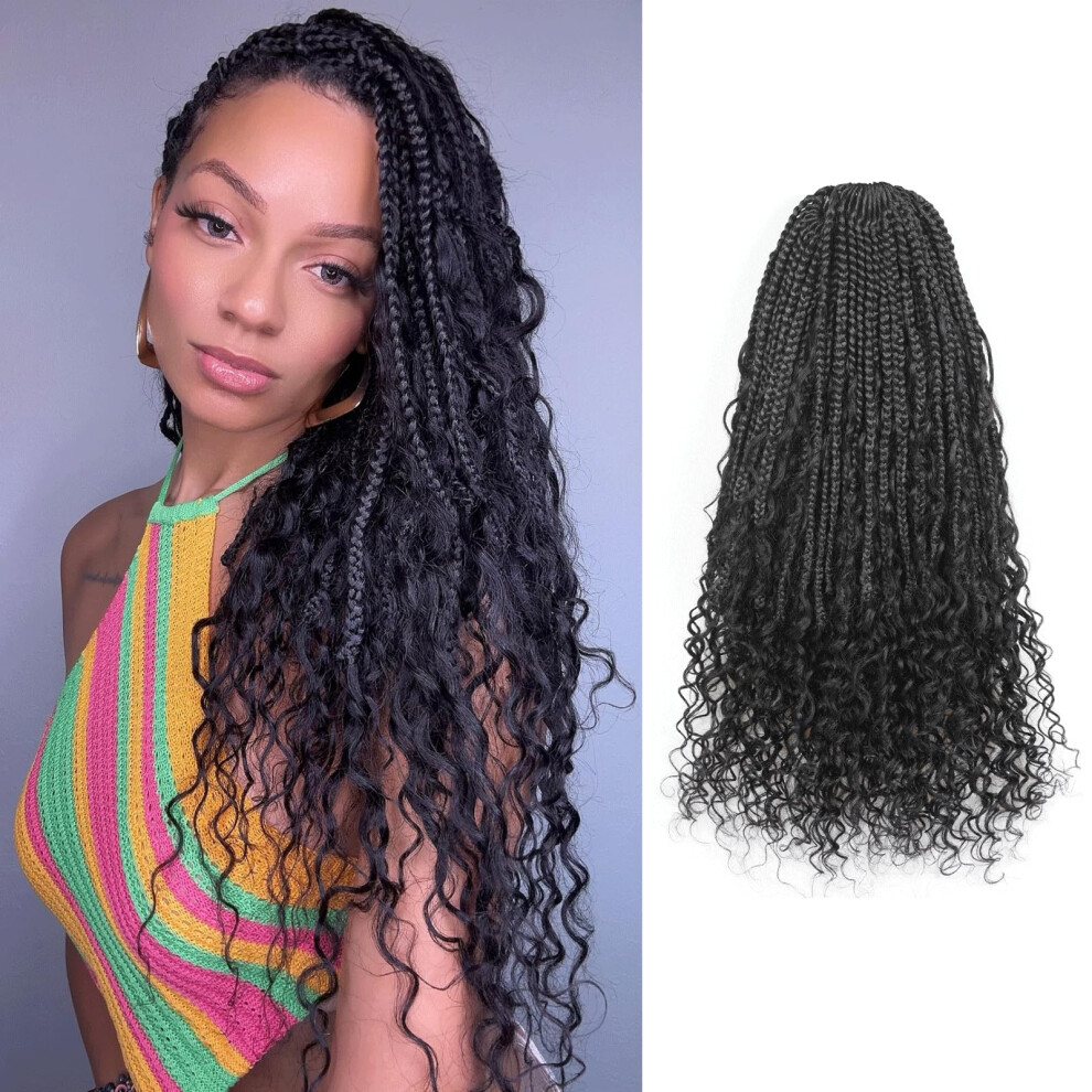 Unisex Black Boho Box Braids With Human Hair Curls 14 Inch Prelooped Crochet Braiding Hair Natural 8 Packs