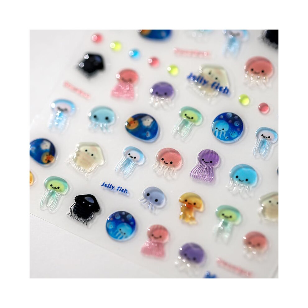 3D Jellyfish Nail Art Stickers SelfAdhesive Ocean Theme Decals Cute Marine Life Glitter Accents