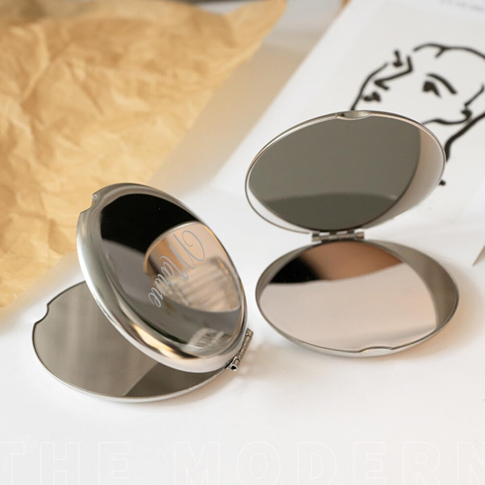 Compact Mirror with Custom Name, Engraved Silver Pocket Mirror for Bridesmaid Gift, Round 2.2 Inch