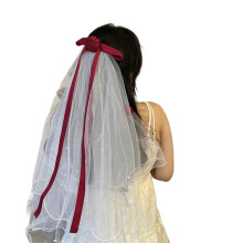 Elegant Tulle Bridal Veil with Bowknot, Lightweight Design, White or Black Wedding Accessory