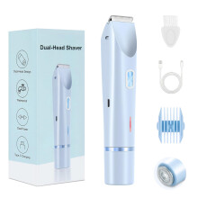 2 in 1 Waterproof Bikini Trimmer for Women, Painless Dual Head Electric Shaver, USB Rechargeable, Blue