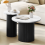 Modern Round Coffee Table & Side Table Set - Fluted Black Pedestal with White Marble-Effect Tabletop 7