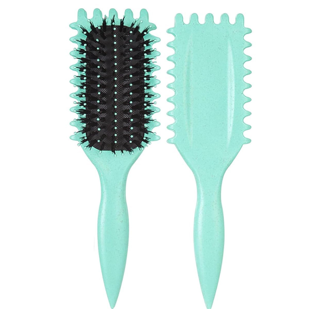 Green Curl Defining Brush For Thick Curly Hair With 3In1 Design And Frizz Control