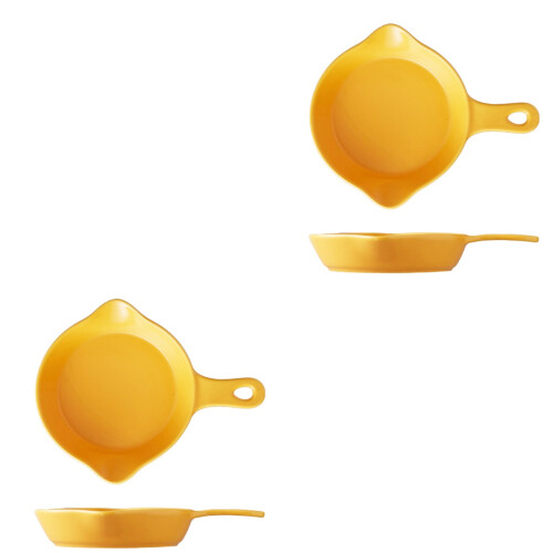 4Pcs Practical Yellow Ceramic Food Trays with Handle for Home Use 2