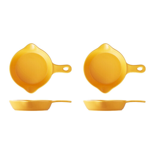 4Pcs Practical Yellow Ceramic Food Trays with Handle for Home Use 1