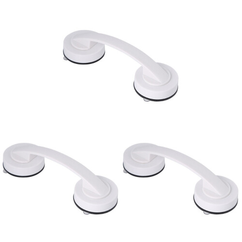 3Pcs White Shower Grab Bars Suction Cup Punch Free Support Handles 1