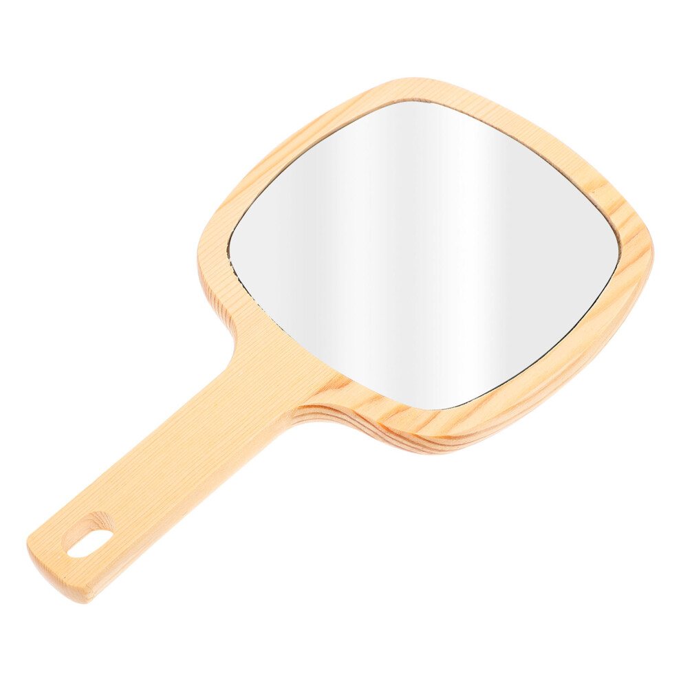 Vaguelly 4 Pcs Wooden Handle Handheld Makeup Mirror