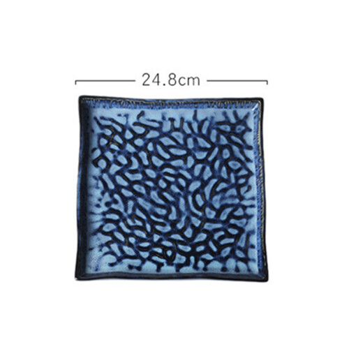2Pcs Embossed Ceramic Sushi Plate 10 Inch Square Serving Tray 2