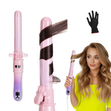 Automatic Rotating Curling Iron with Fast Heating, Adjustable Ceramic Barrel, LED Display, 1.1 Inch Pink Gradient for Long Lasting Curls