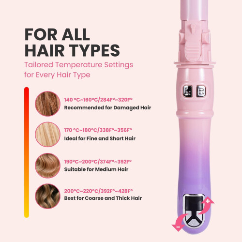 Automatic Rotating Curling Iron with Fast Heating, Adjustable Ceramic Barrel, LED Display, 1.1 Inch Pink Gradient for Long Lasting Curls 1