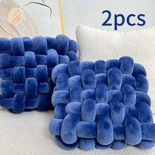 (As show, WHITE) 2pcs Knot Throw Pillow Soft Throw Pillow Home Decoration Cushion Square Office Knotted Plush Throw Pillow Cushion