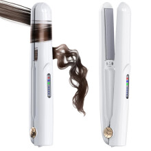 Cordless Hair Straightener and Curler 2 in 1 Ceramic Flat Iron USB Rechargeable Mini Travel White