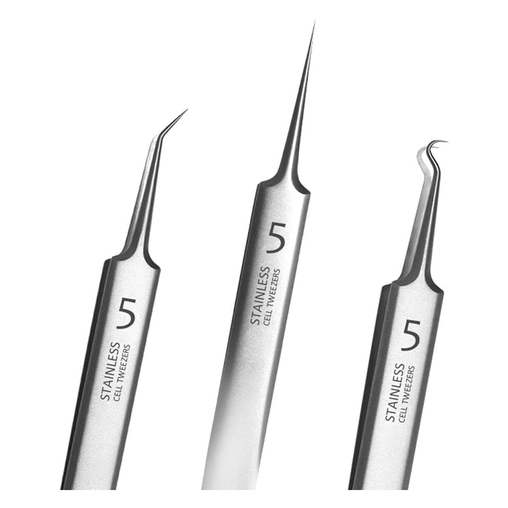 3Pcs Stainless Steel Blackhead Removal Tweezers Set with Precision Tip Acne Extractor Tools
