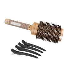 Ceramic Round Hair Brush with Boar Bristles for Blow Drying and Smooth Straight Hair Styling