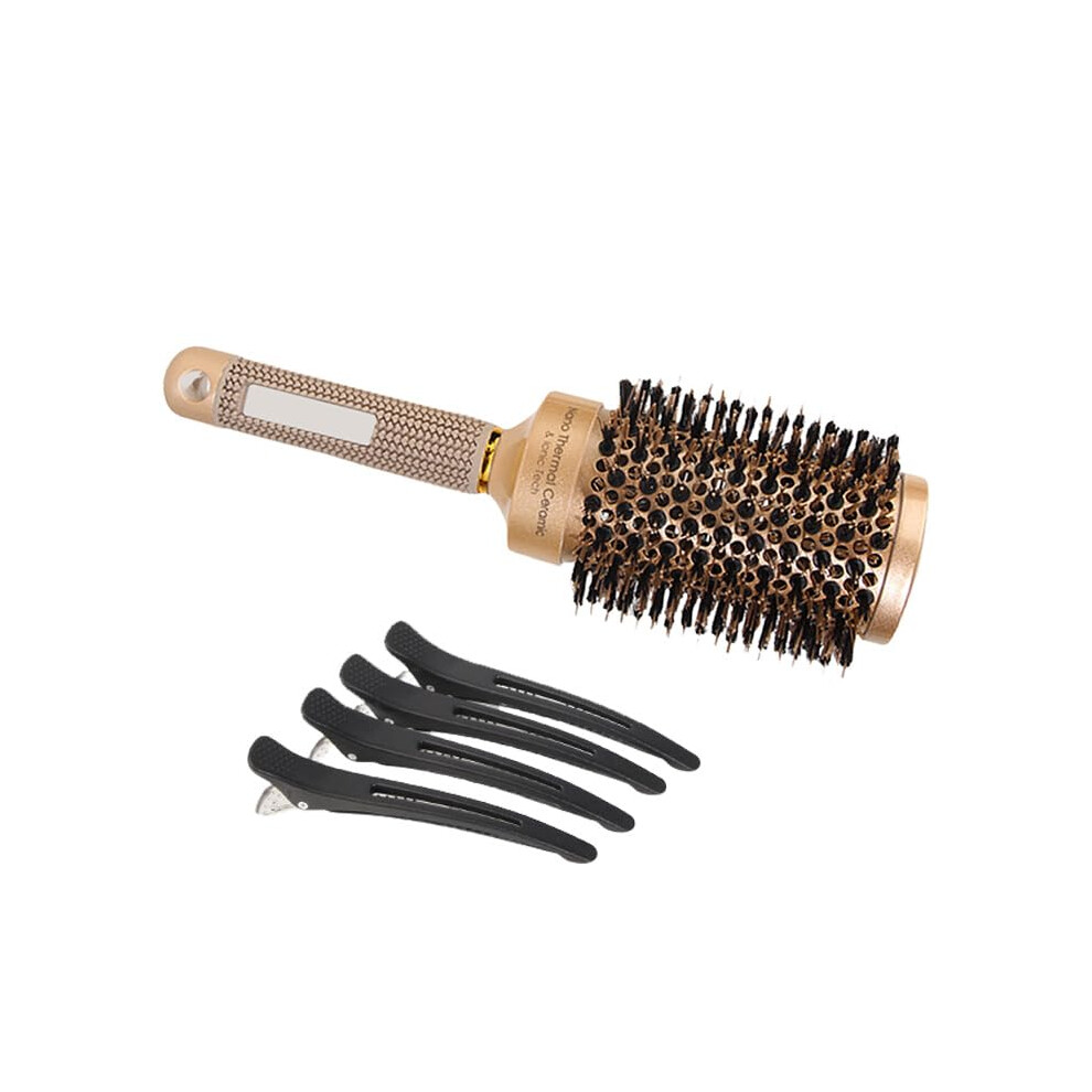 Ceramic Round Hair Brush with Boar Bristles for Blow Drying and Smooth Straight Hair Styling