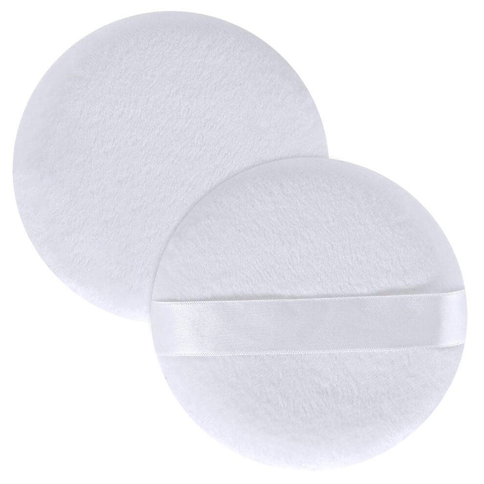 2pcs Large Velour Body Powder Puffs 4.13 Inch Soft Touch with Ribbon Handle for Loose Powder