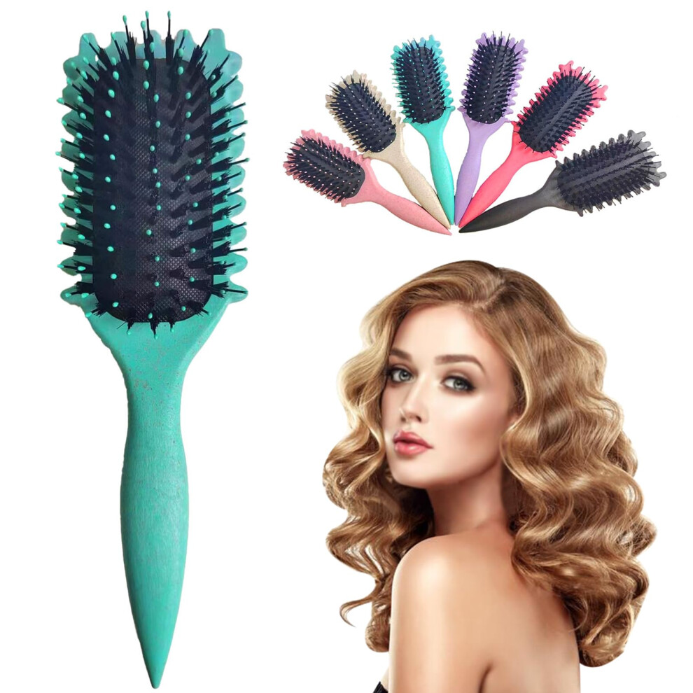 Green Curl Defining Brush With Boar Bristles For Natural Curls, Gentle Detangling, Ergonomic Grip,