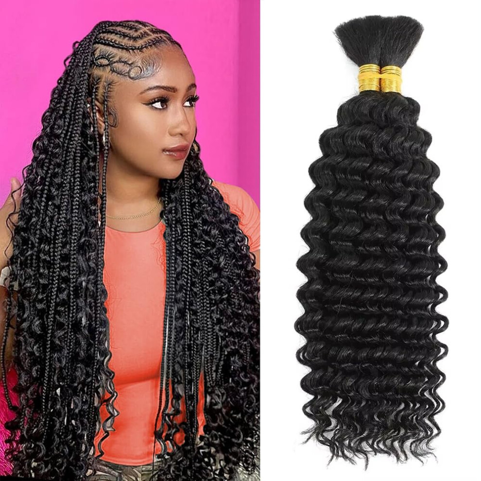 24 Inch Deep Wave Human Braiding Hair Bulk 12A Brazilian Virgin Hair Extensions for Boho Braids