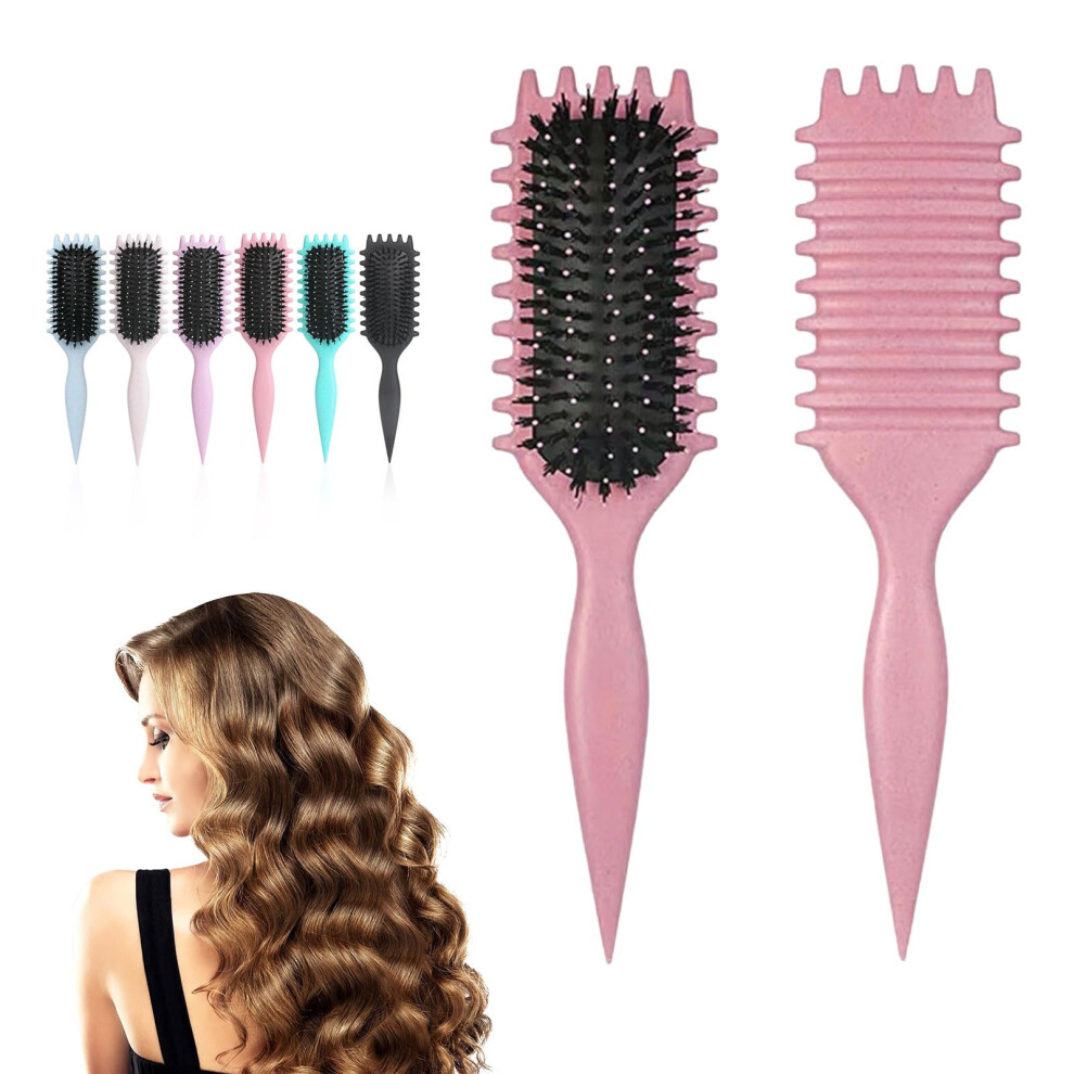 Curly Hair Brush with Curl Defining Bristles and Frizz Reduction, Styling Pink Brush for Men and Women