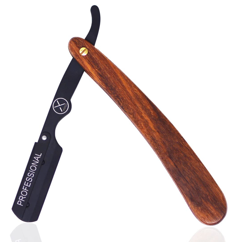 Wooden Handle Straight Edge Razor for Professional Barber Shaving and Luxury Beard Edging