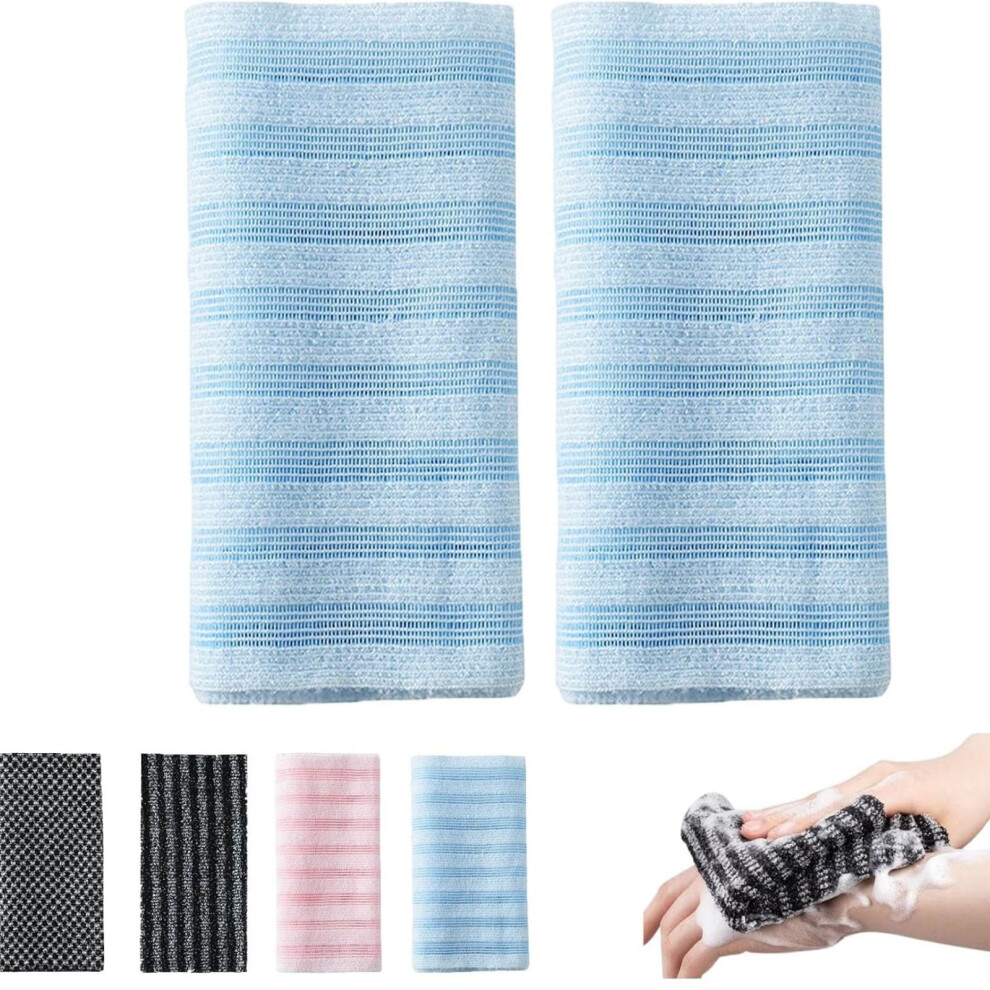 Blue Exfoliating Shower Towel For Men With Deep Exfoliation, Long Back Scrubber, Quick Dry, 2Pack