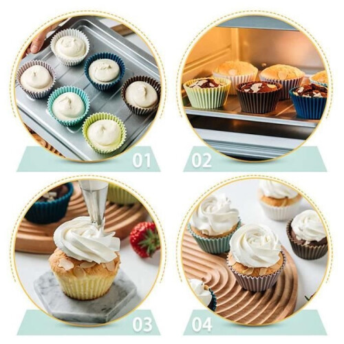 24er-Pack Mini-Muffinförmchen aus Silikon – wiederverwendbare Cupcake-Förmchen für Kuchen, Pudding und Pudding (4 Farben) 2