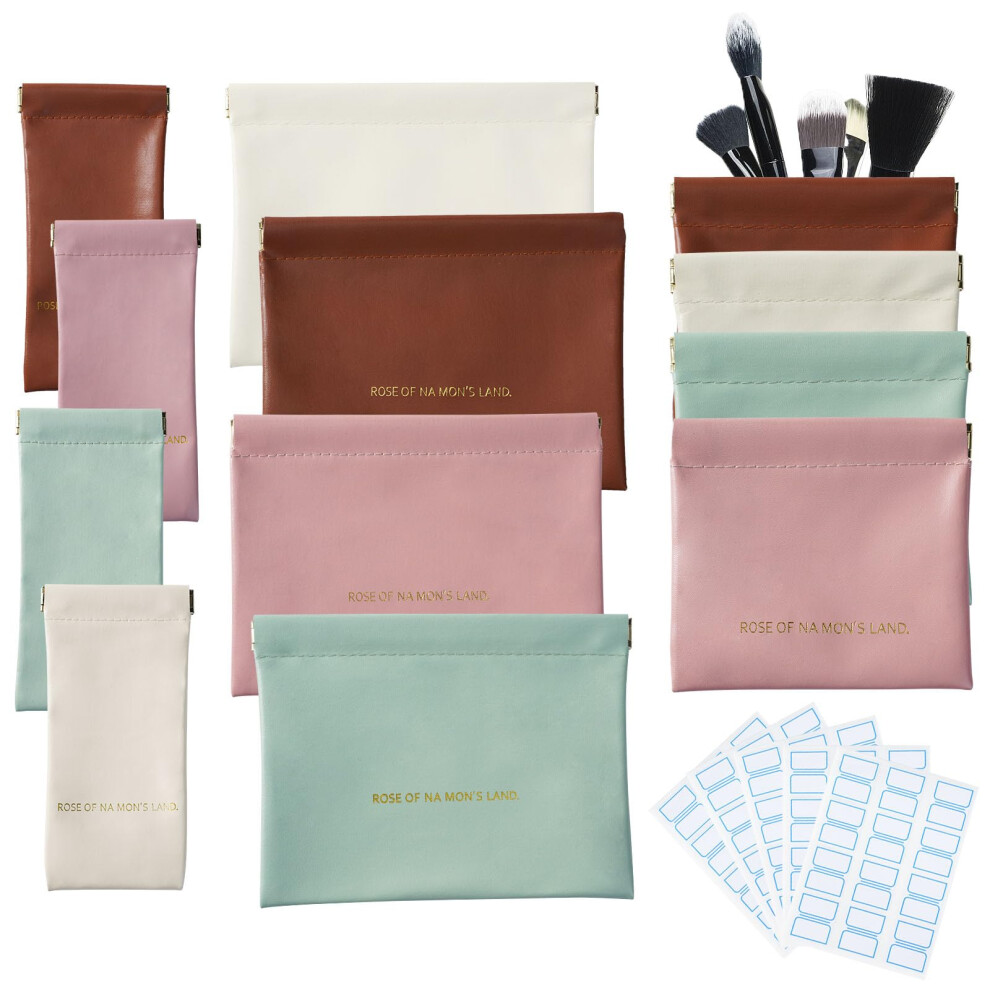Makeup Bag Set Waterproof PU Leather Cosmetic Pouch Zipper Quick Access 3 Sizes 12 Pack