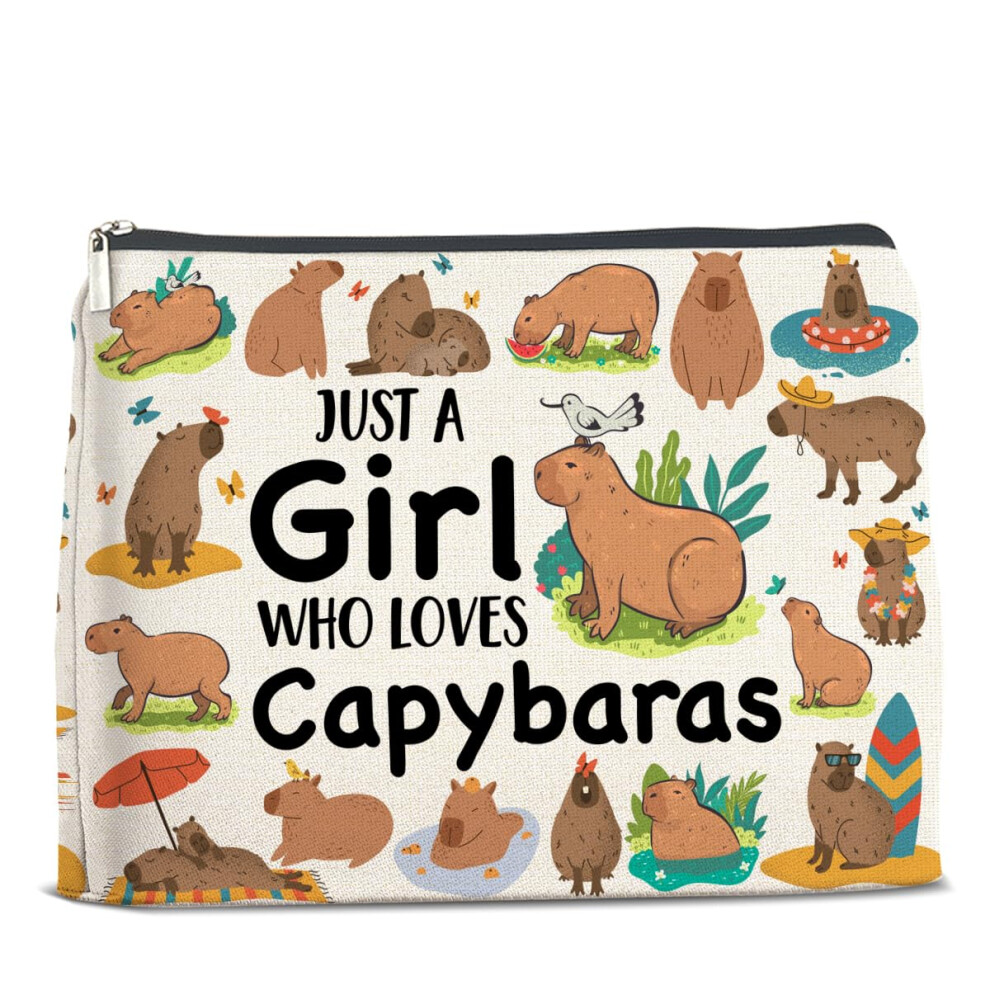 Capybara Makeup Bag Waterproof DoubleSided Print Cosmetic Pouch for Capybara Lover Gifts